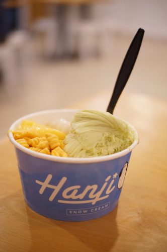 Snow cream Hanji located in davie florida with avocado snow cream captain crunch cereal custard and rice balls